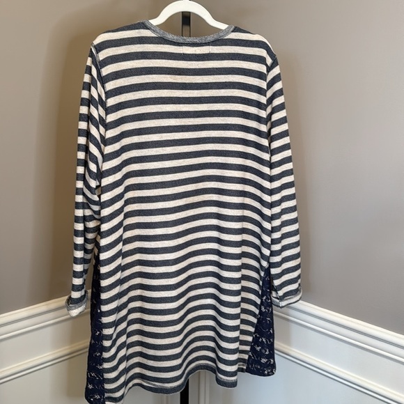French laundry terry cloth tunic sweatshirt size 3X in oatmeal and navy - Picture 5 of 6